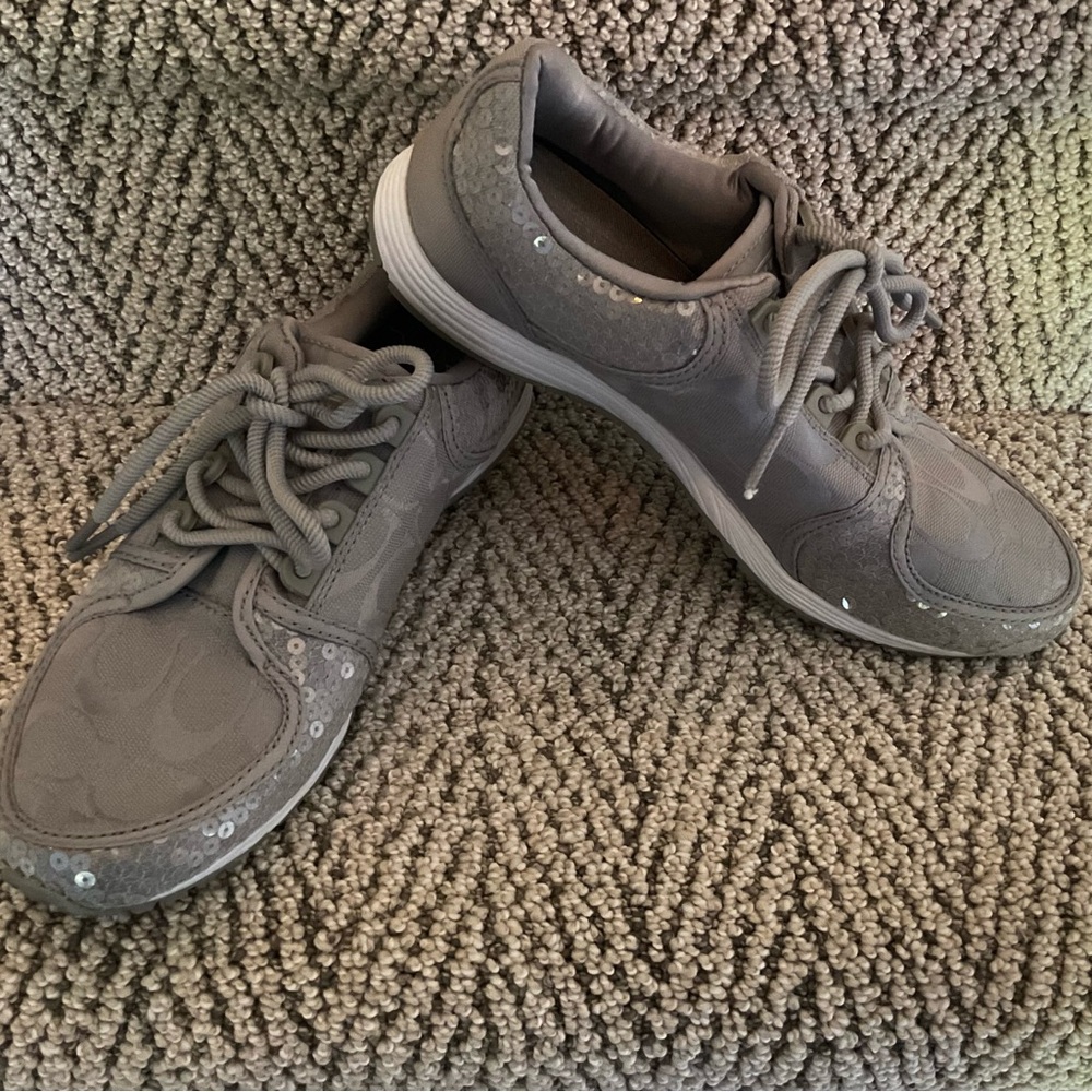 Womens Gray Sequin Casual Sneakers